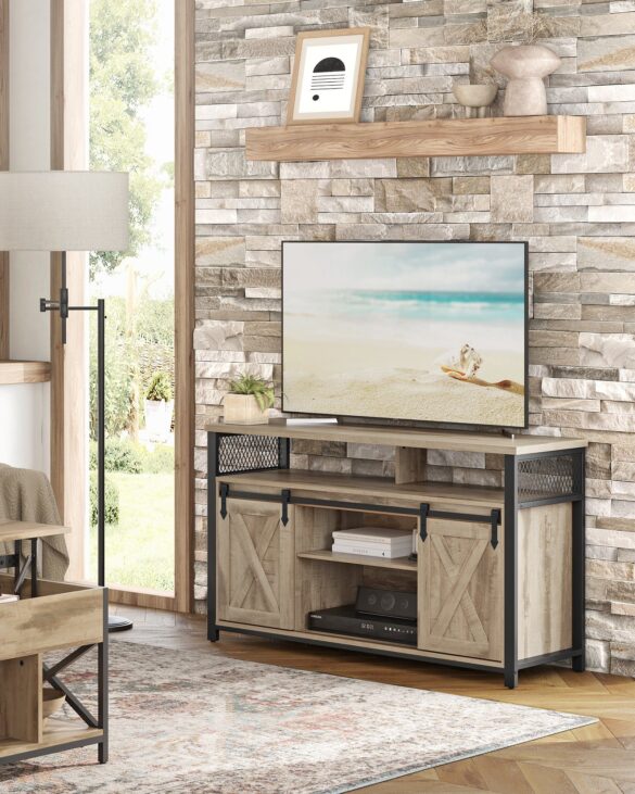 VASAGLE Lowboard TV-Schrank Lange 135 cm, für Fernseher bis zu 60 Zoll Eichenbraun-Schwarz
