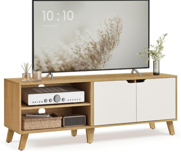VASAGLE Lowboard TV-Schrank 140x50 cm Natureichenfarben-Cremeweiß