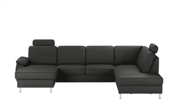 Wohnlandschaft mit Sitz- und Rückenbezug aus Leder KATHI Schwarz von MEINSOFA