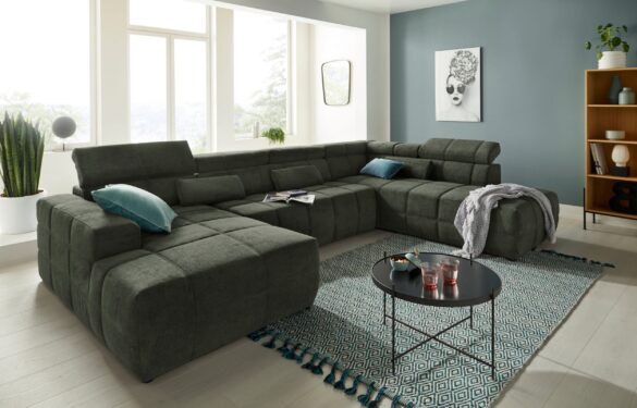DOMO COLLECTION Wohnlandschaft BRANDON Chenille-Optik Dunkelgrün