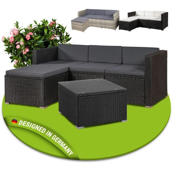 JUSKYS Gartenlounge-Set PUNTA CANA Schwarz / Dunkelgrau