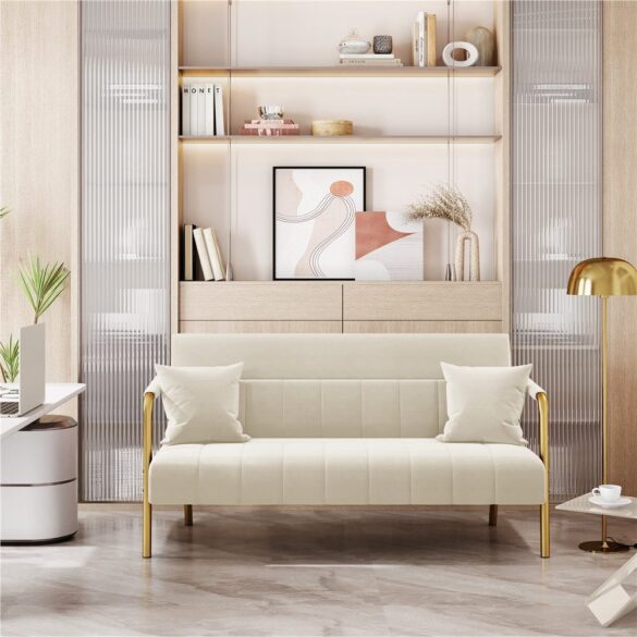 YAHEETECH Sofa 1/2-Sitzer Polstersofa Loveseat fürs Wohnzimmer, mit 2 Lendenkissen Beige