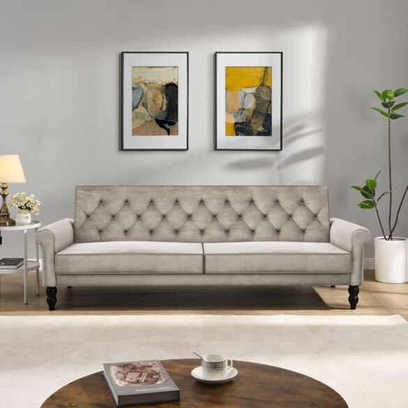 DOREL HOME 3-Sitzer TYNE Schlafsofa 222 cm, Bettfunktion (110/190cm), pflegeleichter Velours Taube